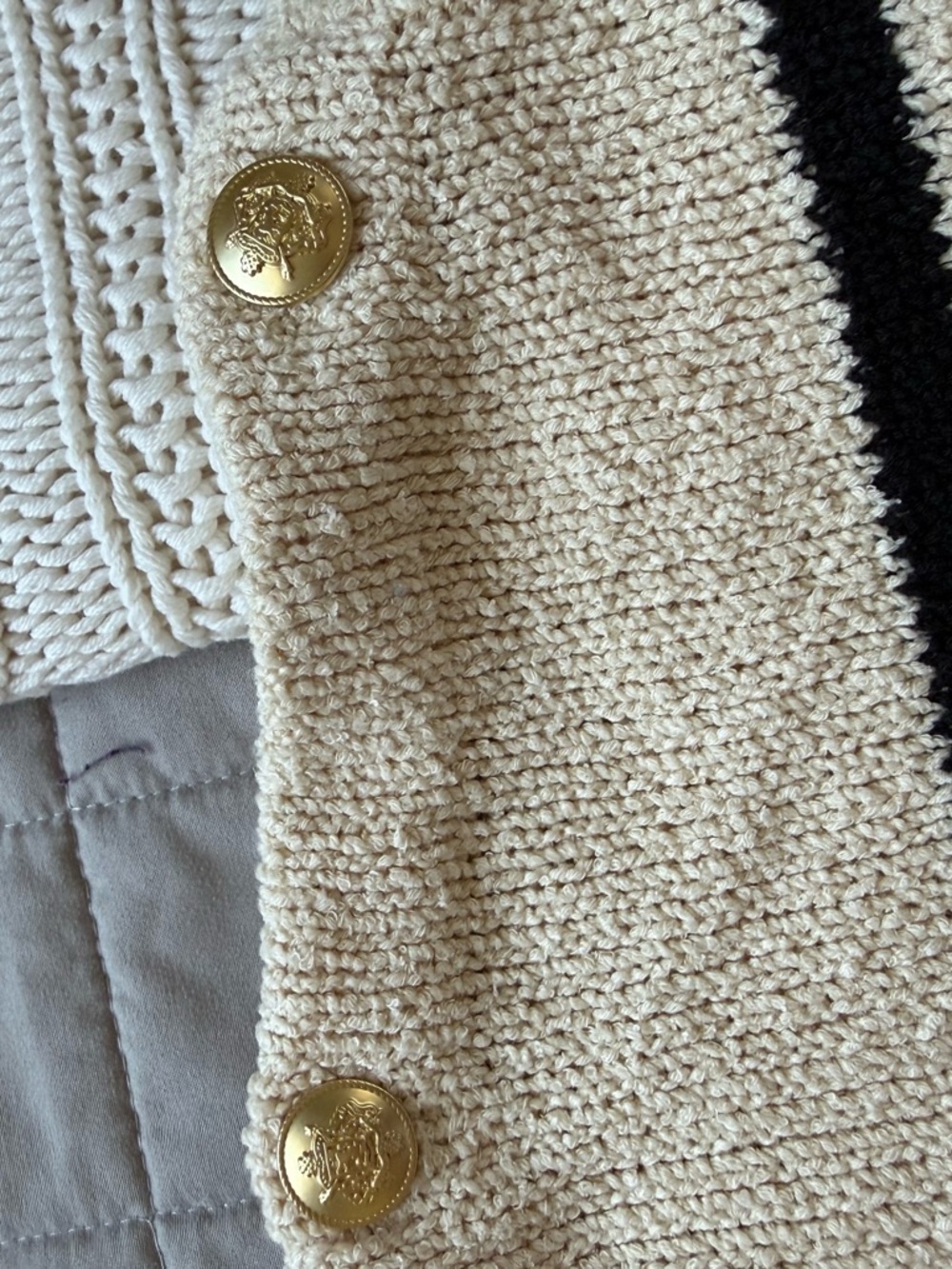 J. Crew Cream and Black Striped Boatneck Sweater with Gold Shoulder Buttons - 3X - Picture 7 of 15